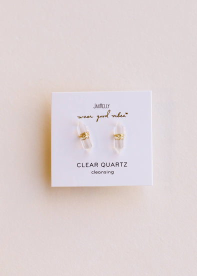 Mineral Point - Clear Quartz - Gold Wire Wrapped Earrings