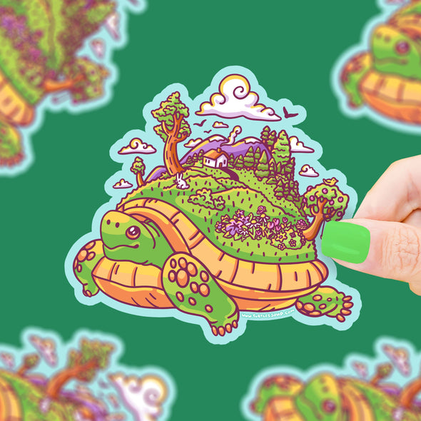 Tortoise Walking Island Animal Art Vinyl Sticker