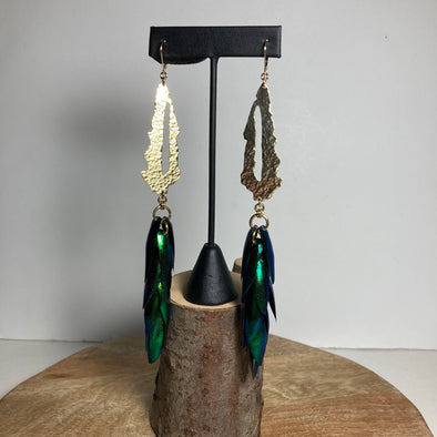 Brass and Beetle Wing Set Design Style #3 Earrings