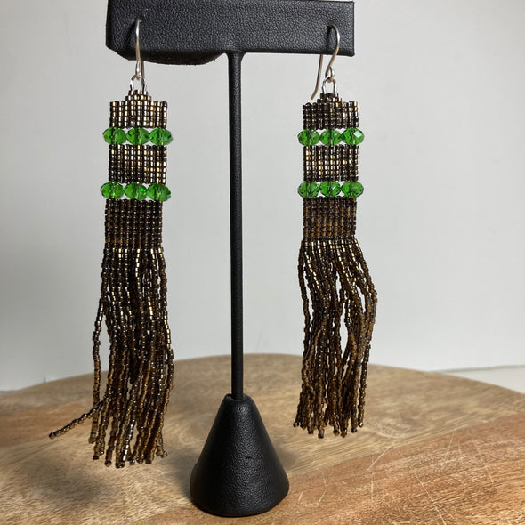 Mini Rondelle Fringes - Tarnished Silver/Green