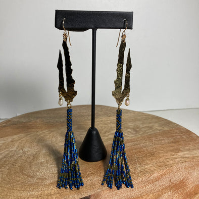 Brass and Pearl Tassel Set Design Style #25 Earrings