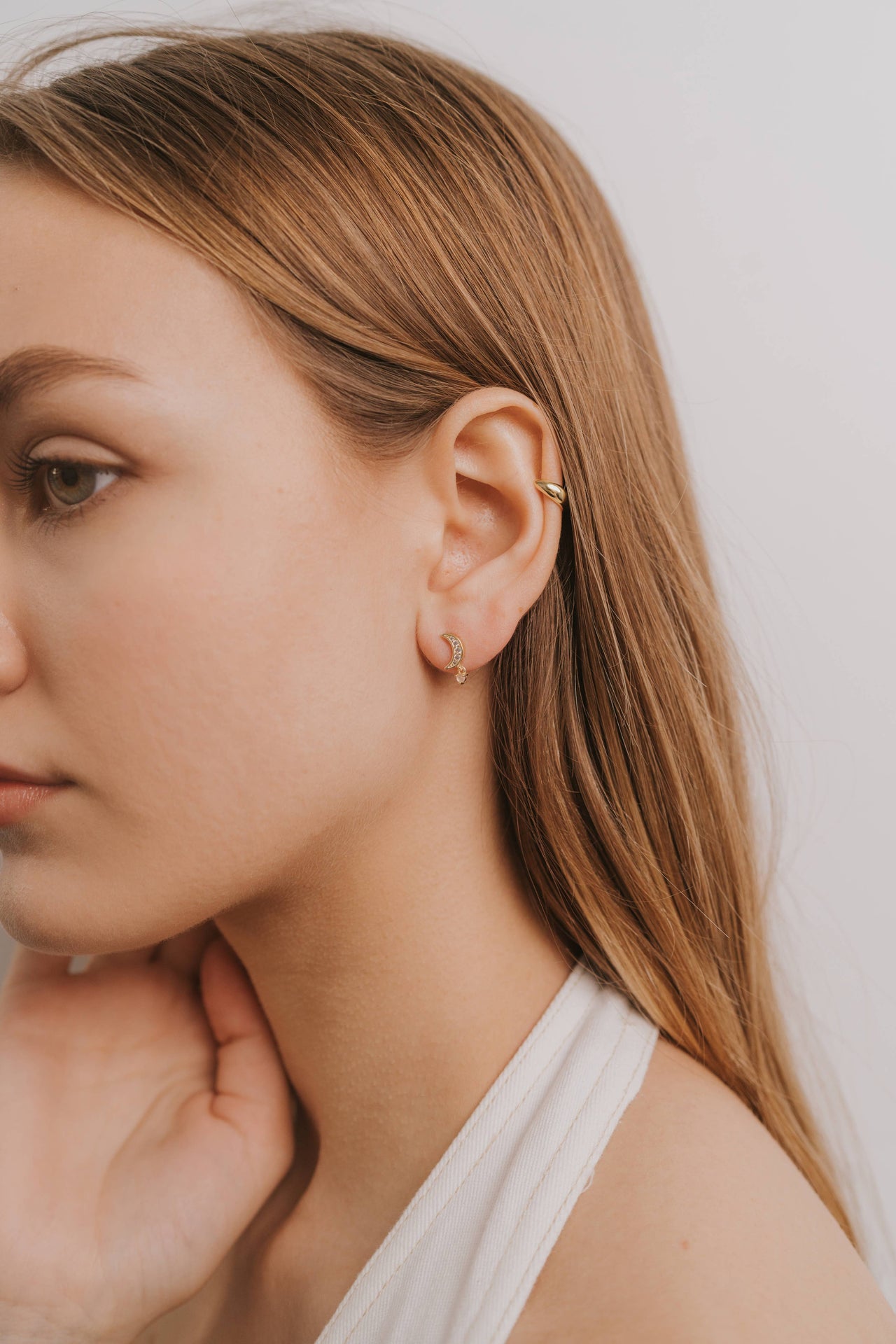 Moon Drop - Rose Quartz - Gold Earrings