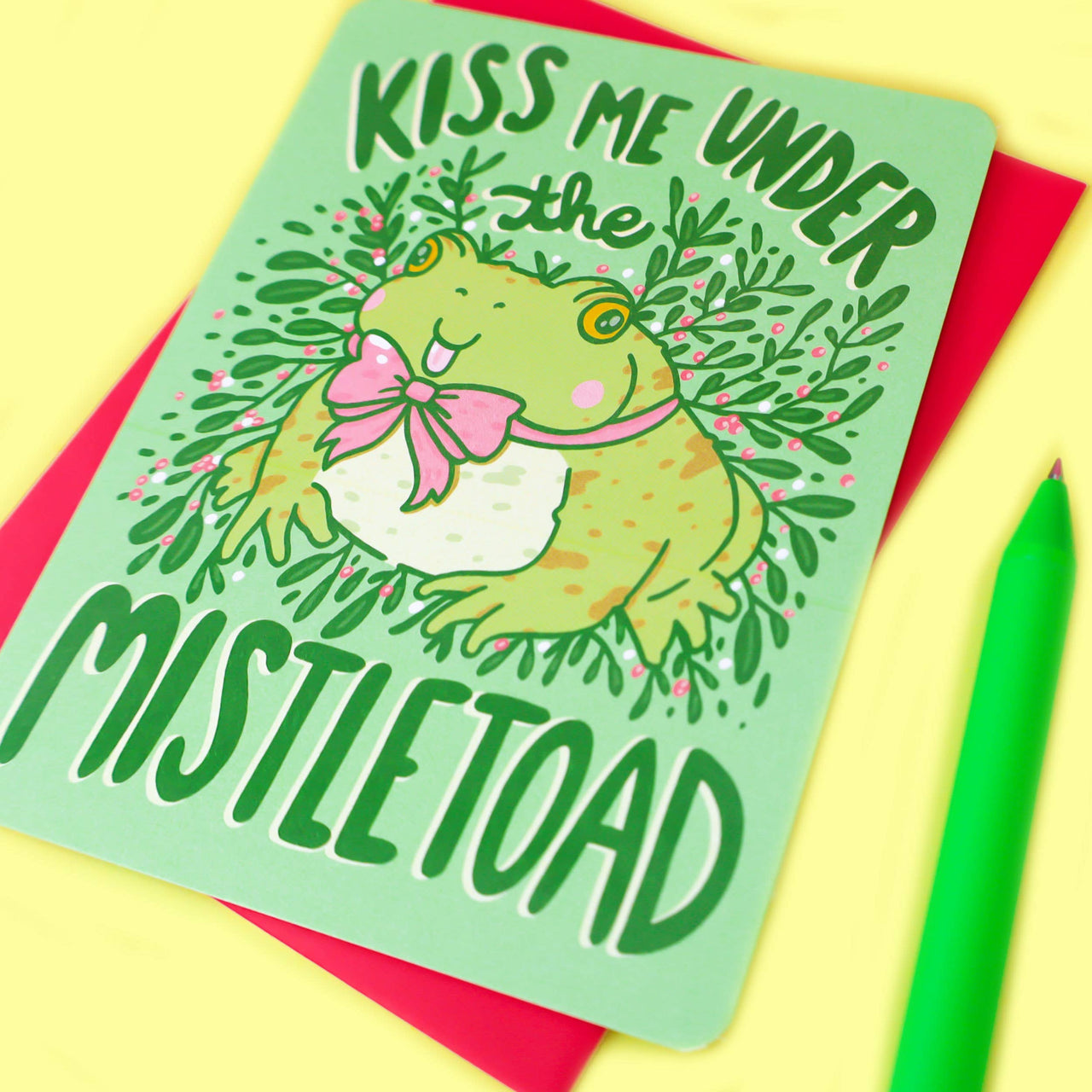 Kiss Me Under the Mistletoad Funny Pun Holiday Winter Card