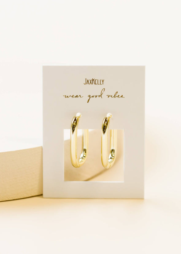 Gold Hoop - Large Rectangle - Earrings