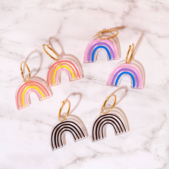 Black Rainbow Hoop Earrings