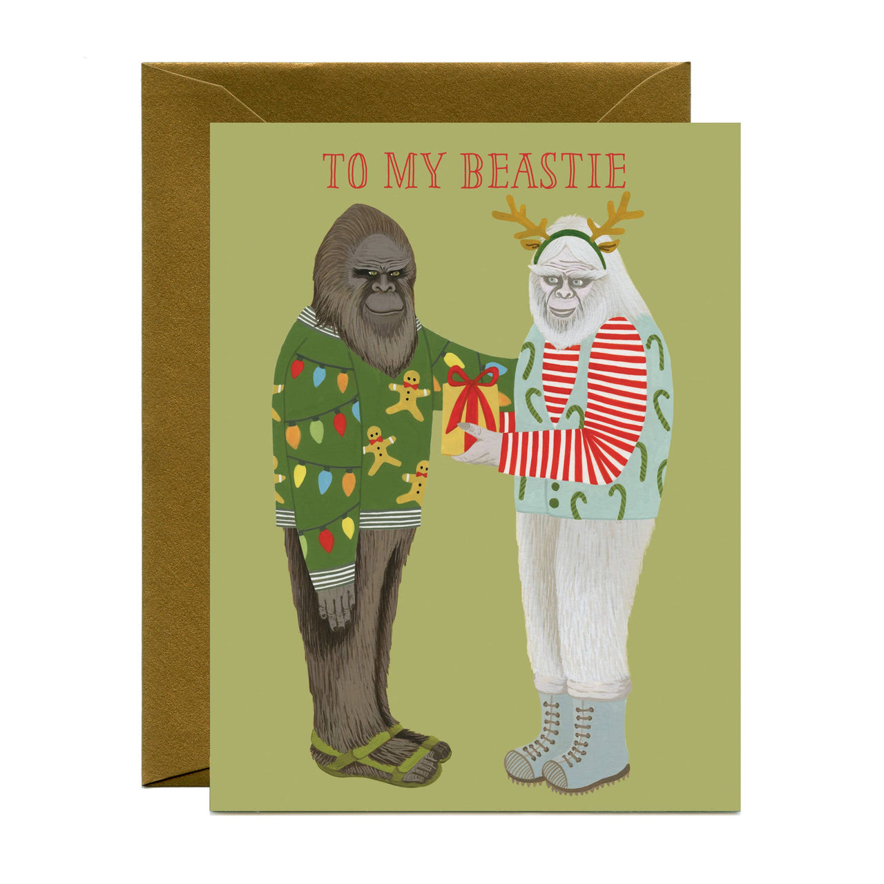 Beastie Bigfoot Sasquatch & Yeti Winter Holiday Christmas Sweaters Card