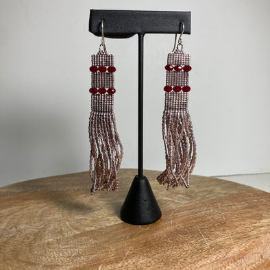 Mini Rondelle Fringes - Metallic Blush/Red Earrings