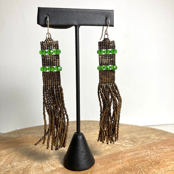 Mini Rondelle Fringes - Tarnished Silver/Green