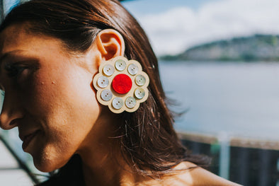 Potlatch Flower Earrings- Red Medallion