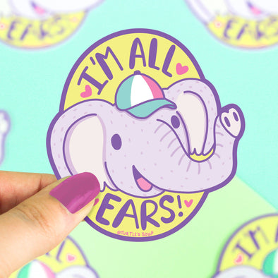 I'm All Ears Elephant Good Listener Animal Vinyl Sticker