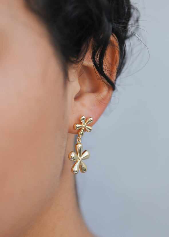 Double Daisy - Gold Earrings