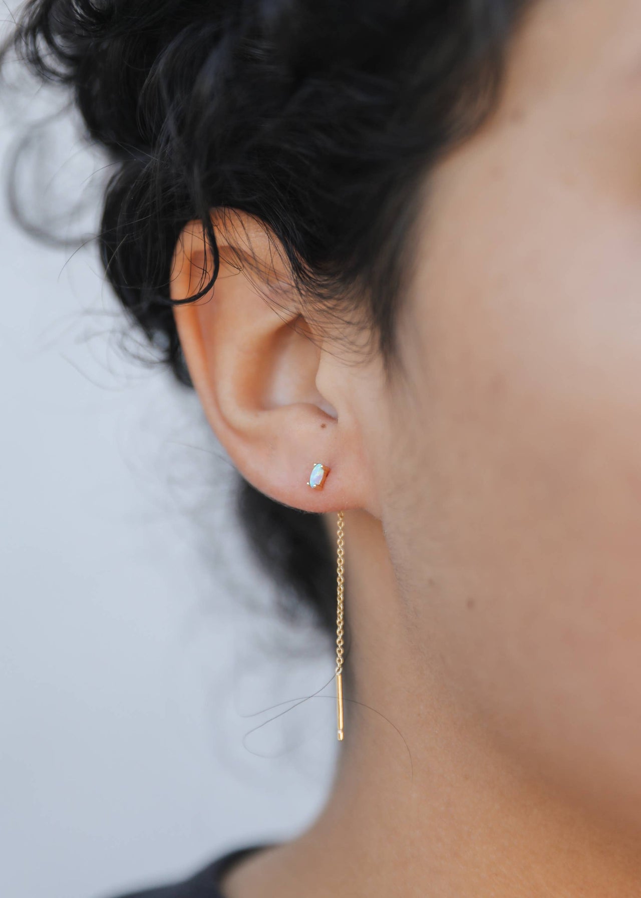 Studded Threader - White Opal - Earrings