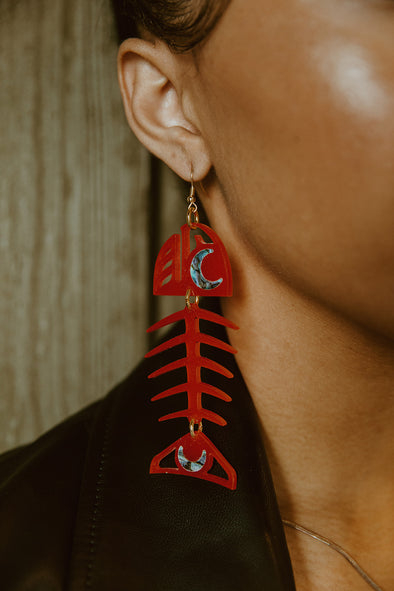 Medium Salmon Ghost Earrings - Red